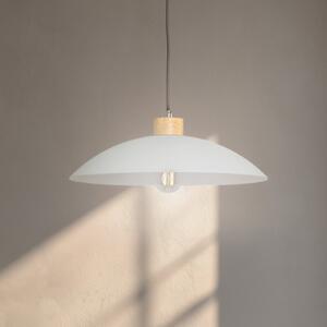 ONLI OHANA viseća svjetiljka, opalno staklo, hrastovo drvo, Ø 40 cm, E27, prigušiva, Bijela, Dnevni boravak/blagovaonica, Staklo