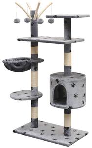 VidaXL Penjalica Grebalica za Mačke sa Stupovima od Sisala 125 cm Siva s Otiskom Šapa
