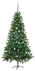 VidaXL Umjetno osvijetljeno božićno drvce s kuglicama 180 cm zeleno