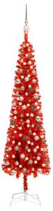 VidaXL Tanko božićno drvce s LED svjetlima i kuglicama crveno 180 cm