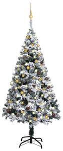 VidaXL Umjetno osvijetljeno božićno drvce s kuglicama zeleno 180cm PVC