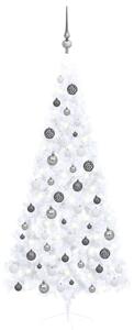 VidaXL Umjetna osvijetljena polovica božićnog drvca bijela 180 cm