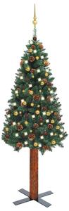 VidaXL Tanko osvijetljeno božićno drvce s kuglicama zeleno 210 cm