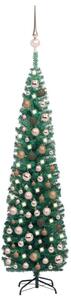 VidaXL Tanko umjetno osvijetljeno božićno drvce i kuglice zeleno 210cm