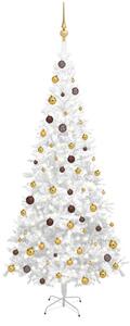 VidaXL Umjetno osvijetljeno božićno drvce s kuglicama L 240 cm bijelo