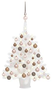 VidaXL Umjetno osvijetljeno božićno drvce s kuglicama bijelo 65 cm