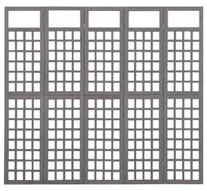 VidaXL Sobna pregrada / rešetka s 5 panela jelovina 201,5x180 cm siva