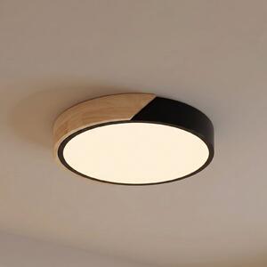 PRIOS LED stropna svjetiljka Prios Lynorri, Ø 32 cm, crna, s drvenim uzorkom, Crno, Dnevni boravak/blagovaonica, Plastika