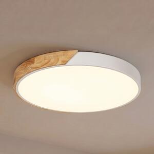 PRIOS Prios Lynorri LED stropna svjetiljka, Ø 52 cm, bijela, s drvenim uzorkom, Bijela, Dnevni boravak/blagovaonica, Plastika