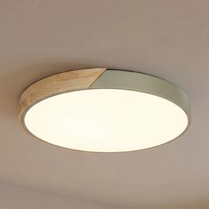 PRIOS LED stropna svjetiljka Prios Lynorri, Ø 52 cm, zelena, s drvenim uzorkom, Zelena, Dnevni boravak/blagovaonica, Plastika