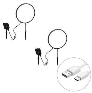 Set od 2 crna vanjska svjetla na štap 60cm uključujući punjivu LED i solarnu IP65 - Adalind