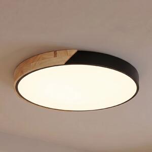 PRIOS LED stropna svjetiljka Prios Lynorri, Ø 52 cm, crna, s drvenim uzorkom, Crno, Dnevni boravak/blagovaonica, Plastika
