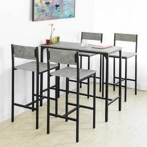 Set 5-dijelni stol s 4 visoke stolice sivi