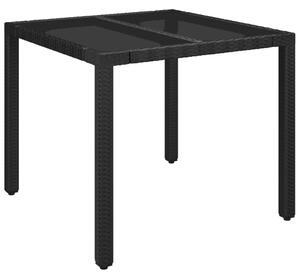 VidaXL Vrtni stol sa staklenom pločom crni 90x90x75 cm od poliratana