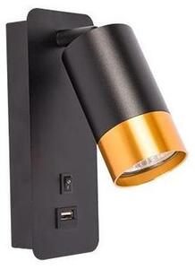Zidna reflektorska svjetiljka s USB punjačem 1xGU10/35W/230V crna/zlatna