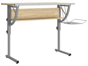 VidaXL Radni stol boja hrasta i siva 110 x 53 x(58-87) cm drvo i čelik