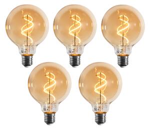 Set od 5 E27 prigušivih LED žarulja spiralne niti G95 zlatne 4W 270 lm 2100K