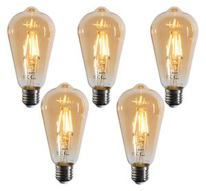 Set od 5 E27 prigušivih LED žarulja sa žarnom niti ST64 zlatne 4,5 W 450 lm 2200 K
