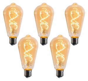 Set od 5 E27 prigušivih LED žarulja spiralnog filamenta ST64 zlatne 4W 270 lm 2100K