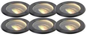 Set od 6 pametnih vanjskih podnih reflektora crnih podesiv IP65 uključujući LED - Delux