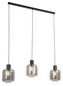 Dizajn viseća svjetiljka crna s dimnim staklom 3-svjetla 161,5 cm - Qara