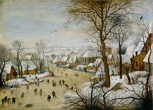 Reprodukcija Winter Landscape with Birdtrap, 1601, Pieter the Younger Brueghel