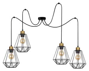 Luster na sajli PRIMO 4xE27/60W/230V pauk crna/zlatna