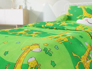 Krep posteljina za krevetic Žirafa zelena