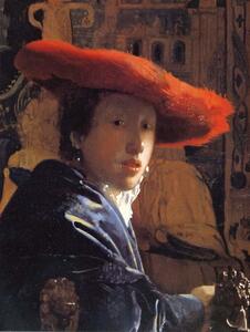 Jan (1632-75) Vermeer - Reprodukcija umjetnosti Girl with a Red Hat, c.1665, (30 x 40 cm)
