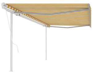 VidaXL Automatska tenda na uvlačenje sa stupovima 5x3,5 m žuto-bijela