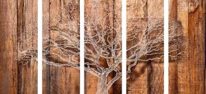 5-dijelna slika stablo na drvenoj podlozi