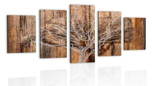 5-dijelna slika stablo s imitacijom drvene podloge