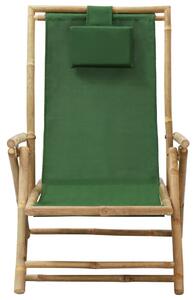 VidaXL Nagibna stolica za opuštanje od bambusa i tkanine zelena