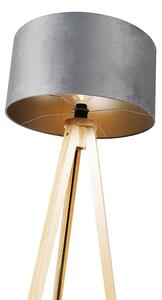 Drvena podna svjetiljka s nijansom sive tkanine 50 cm - stativ Classi