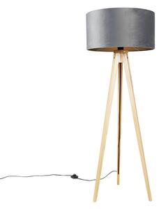 Drvena podna svjetiljka s nijansom sive tkanine 50 cm - stativ Classi