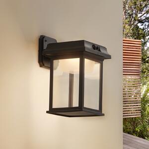 Lindby solarna LED zidna svjetiljka Latarka, visina 27,5 cm, senzor, Crno, Plastika