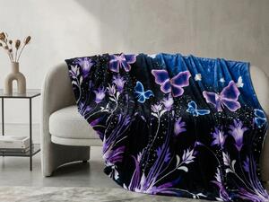 Mikro plišana deka VIOLET BUTTERFLY tamno plava Dimenzije: 160 x 200 cm