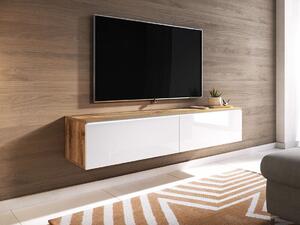 TV stol Sarasota 120Sjajno bijela, Wotan hrast, 140x30x33cm