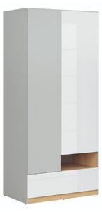 Ormar Boston BM110Sjajno bijela, Svijetlo siva, Hrast, 201x90x55cm, Porte guardarobaVrata ormari: Klasična vrata
