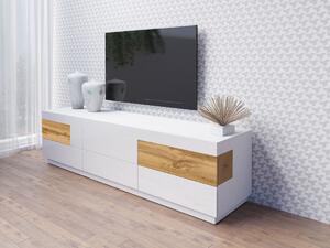 TV stol Austin 118Wotan hrast, Bijela, Sjajno bijela, 206x54x51cm