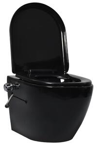 VidaXL Zidna toaletna školjka bez ruba s bideom keramička crna