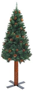 VidaXL Tanko božićno drvce s pravim drvom i šiškama zeleno 150 cm PVC