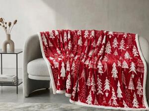 Božićna mikropliš deka s imitacijom ovčjeg krzna CHRISTMAS TREES crvena Dimenzije: 160 x 200 cm