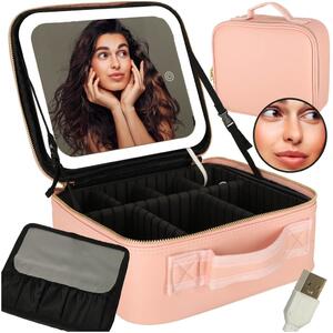 Organizator za kozmetiku s ogledalom - pink