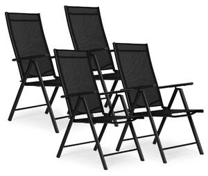 Set od 4 sklopive vrtne stolice, čelik, podesivi naslon, crne, MultiGarden