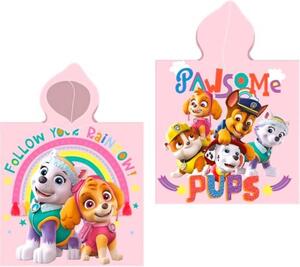 Pamučni pončo ručnik Paw Patrol, roza 55 x 100 cm