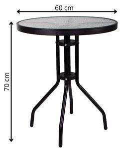 Springos stakleni okrugli vrtni stol, crni 60 cm