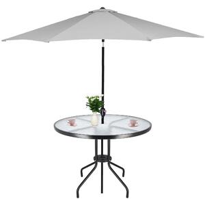 Springos stakleni okrugli vrtni stol, crni 90 cm