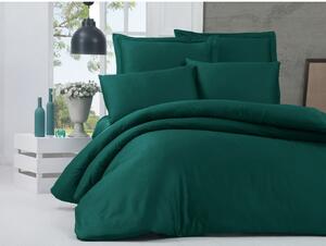 Tamno zelena pamučna satenska posteljina za bračni krevet s plahtom i pokrivačem 240x260 cm Alisa - Mijolnir