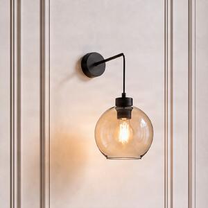 TK Lighting Zidna svjetiljka Cubus, crna/jantarna, staklo, Ø 18 cm, E27, prigušiva, Smeđa / hrđa, Dnevni boravak/blagovaonica, Staklo, Metak